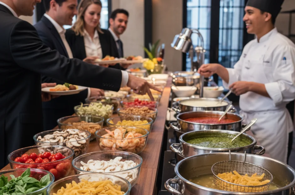 Buffet de Massas: Como montar uma ilha interativa onde o convidado escolhe os ingredientes?