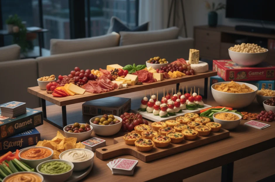 Buffet de Petiscos para Noite de Jogos e Tabuleiros