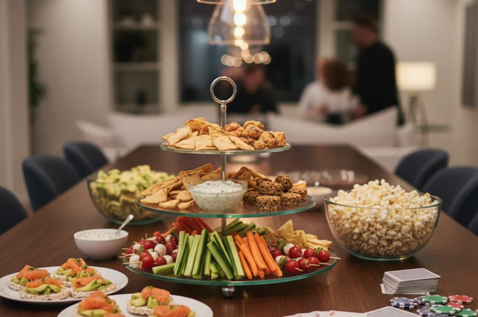 Buffet para Noite de Poker ou Jogos: Opções de petiscos que não engorduram as cartas