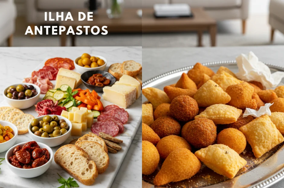 Ilha de Antepastos vs. Salgadinhos: Qual opção gera menos sujeira na sua sala?
