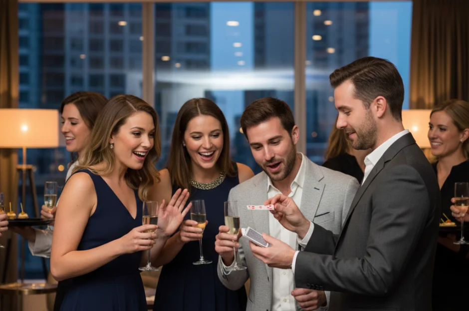 Mágica Close-up: Como essa atração quebra o gelo durante o coquetel de boas-vindas?